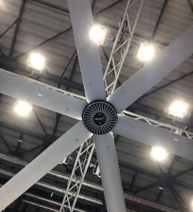 HVLS fan installed in large industrial space